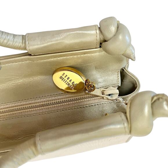 Vintage Stuart Weitzman Shimmering Leather Woven Straw Evening Bag Satchel - Picture 7 of 12